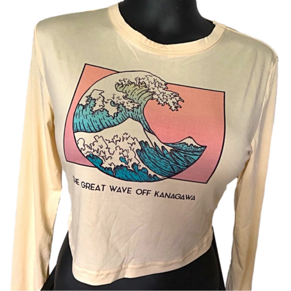 ROMWE Tops - ROMWE - Beige Crop Top Long Sleeves